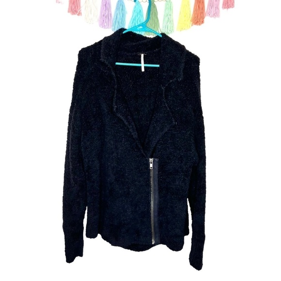 Free People Wool Oversized Teddy Moto Jacket Sweater Size Medium - Picture 1 of 15